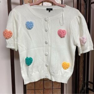 Debut White Cardigan with Colorful Heart Accents